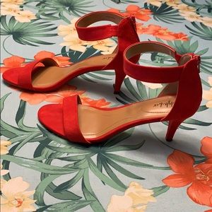 Red suede kitten heel sandals